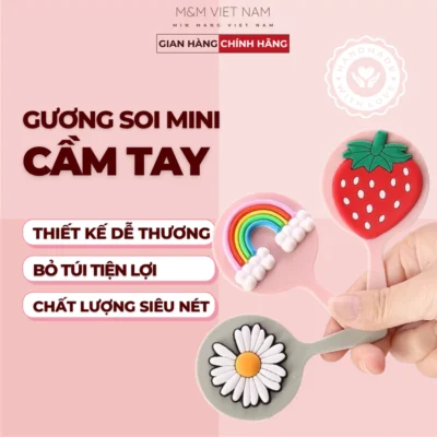 Gương Mini Cầm Tay Di Động, Soi Mặt, Bỏ Túi Tiện Lợi, Vintage, Gưong Trang Điểm Xinh Xắn